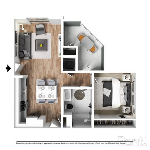 FP A4 with furniture at Westbury Apartments, Rancho Cucamonga, CA, 91739
